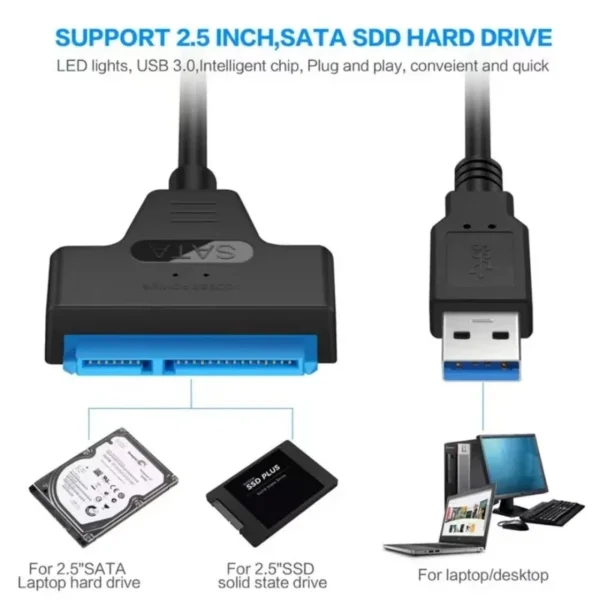 SATA 3 to USB 3.0 adapter cable 6Gbps high speed data Sata to usb adapter with power port support 2.5/3.5inch SSD HDD hard drive - Image 4