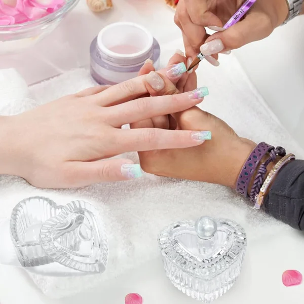 1pcs Pink Crystal Glass Dappen Dish Acrylic Powder Liquid Holder Container Heart Shape Nail Lid Cup Bowl Manicure Accessories - Image 3