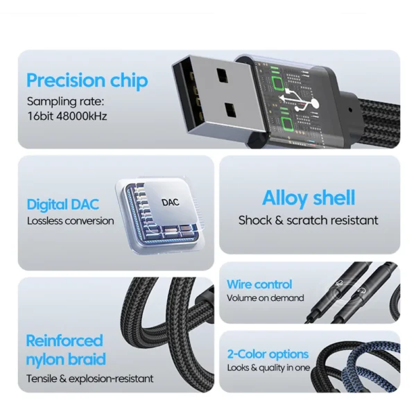USB A to Dual 3.5mm Jack Audio Cable DCA Chip Listen Music/Voice Heaphone Adapter USB to 3.5mm Jack Audio Adapter For Lapto - Image 4