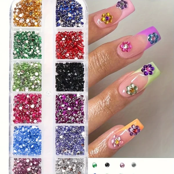 12 Grid Shimmering Crystal Nail Art Rhinestones - Flatback Gemstones for Versatile Decoration - Adorns Nails Shoes Makeup Bags - Image 5