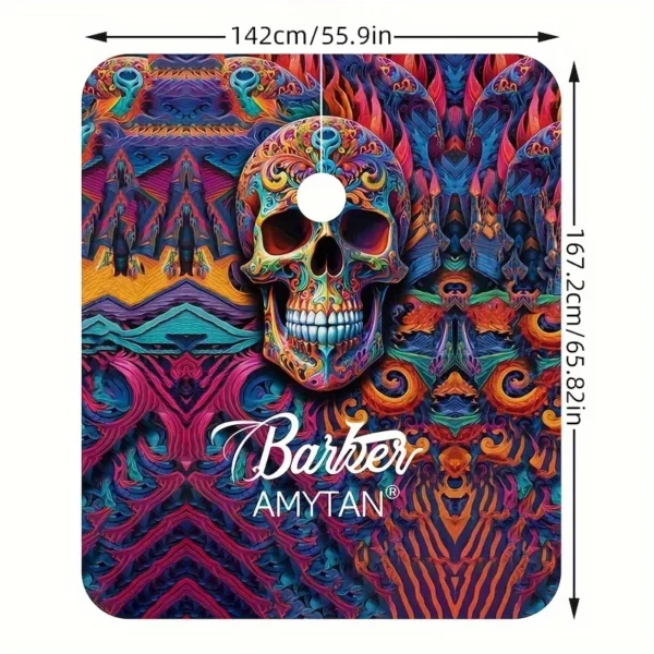 Skull Print Design – Vibrant Mexican Skull Print Salon Barber Cloth Adjustable Snap Closure Haircut Apron for Hair Styling - Image 2