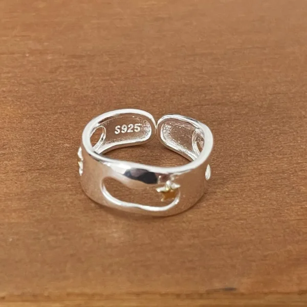 925 Sterling Silver Rings For Women Men Fine Jewelry Finger Adjustable Open Gold Star Ring For Party Birthday Gift - Image 3