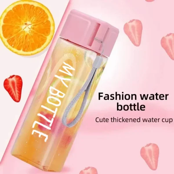 1 Pcs Clear Square Drinking Glass in Mate Plastic Portable Water Bottle with Milk Cable for Outdoor Sports - Image 2