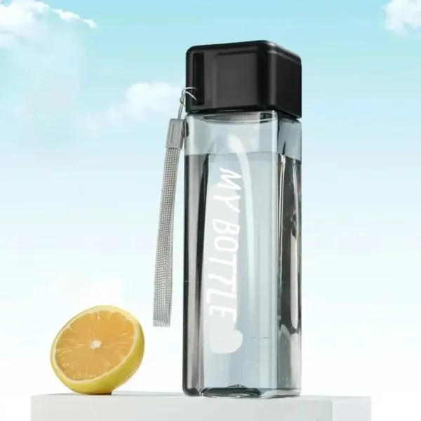 1 Pcs Clear Square Drinking Glass in Mate Plastic Portable Water Bottle with Milk Cable for Outdoor Sports - Image 4