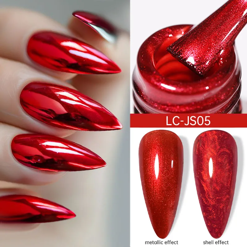 kf-Se1a09bc0f87a4f3b9c4781e3092e2b47l LILYCUTE 7ml Metallic Gel Nail Polish Red Chrome Mirror Effect Thread Shell Nail Gel Quick Dry Semi Permanent UV Gel Nail Art - Image 1