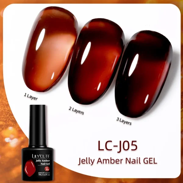 LILYCUTE 7ML Jelly Amber Gel Nail Polish Brown Crystal Translucent Dull Color Nail Art Gel Semi Permanent UV Gel Polish Varnish - Image 4