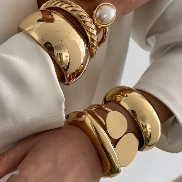 Ingemark Exaggerated Punk Smooth Heavy Metal Chunky Spring Bangles Women Hip Hop Gold Color Arm Bracelet Steampunk Men Jewelry - Image 3