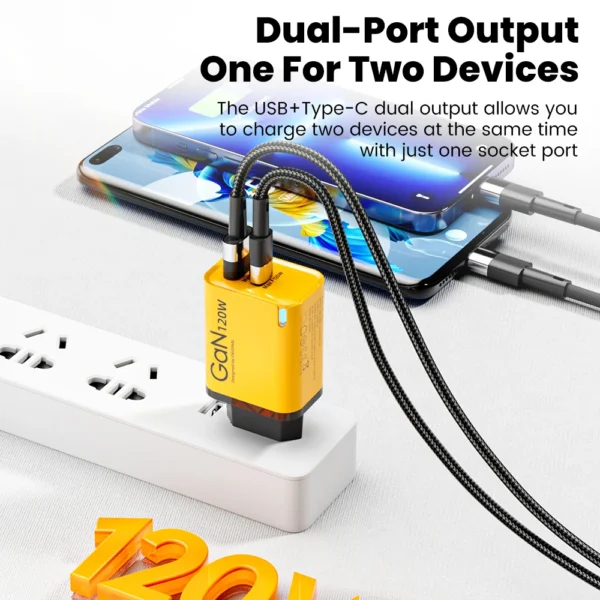 120W USB+Type C Fast Charging GaN Mobile Phone Charger With Light For Iphone 16 15 Samsung Xiaomi Huawei Charging Adapter - Image 4