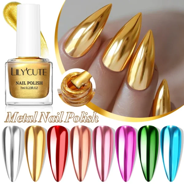LILYCUTE 7ml Super Bright Metallic Nail Polish No Need Lamp Quick Dry French Style Glass Bottle Regular Nail Polish For Nail Art - Image 4