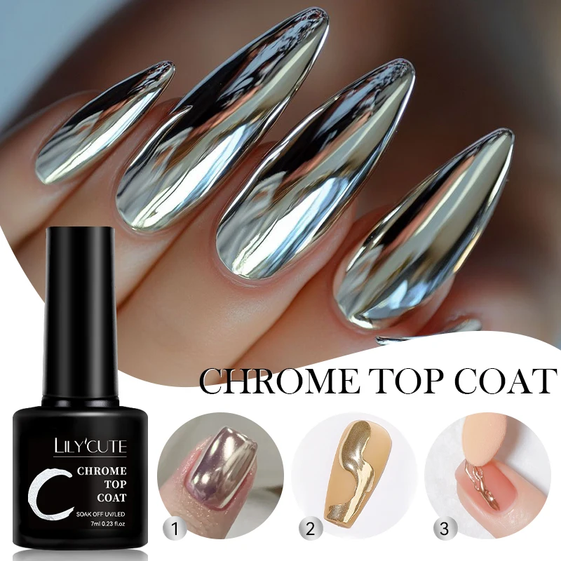 kf-Se38f4e9d58374c68804cb6f84086b970m LILYCUTE 7ML Chrome Top Coat Soak Off UV Gel Semi-Permanent Nail Polish Mirror Metal Glitter Powder Functional Gel For Nail Art - Image 1