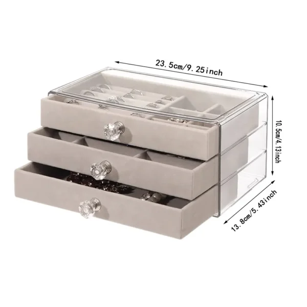 High-Capacity Flannel Jewelry Box Drawer (3-Layer) – Perfect for Storing Earrings, Necklaces & Rings - Image 6