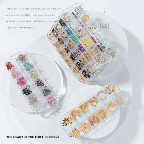 Misscheering 12 Grid Mixed Style Nail Chain Jewelry For DIY Art Decoration Fashion Metal Nails Accessories For Manicure Design - Image 6