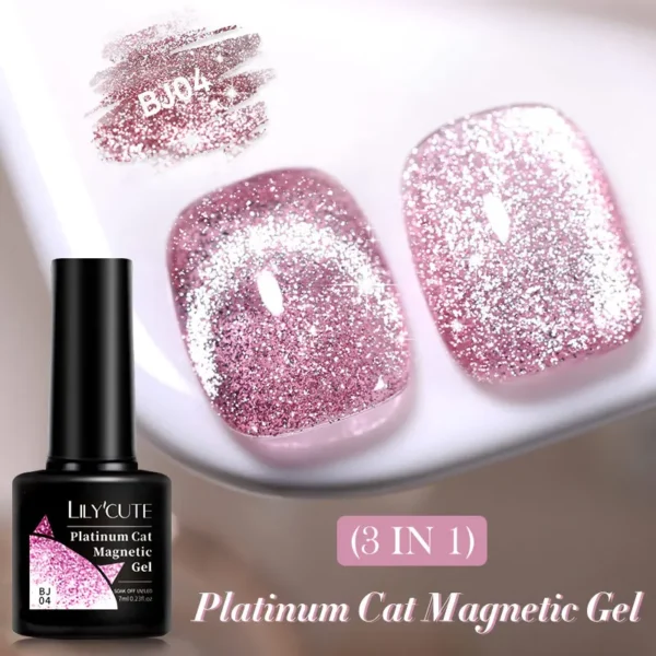 LILYCUTE 7ML 3 IN 1 Platinum Rose Gold Cat Magnetic Gel Nail Polish Moonlight Magnetic Gel Varnish Glitter Semi Permanent UV Gel - Image 4