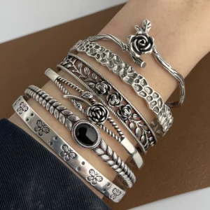 100% Solid 925 Sterling Silver Metal Bracelet for Women Vintage Handmade Simple Retro Flower Chain Bracelet Birthday Gift Party