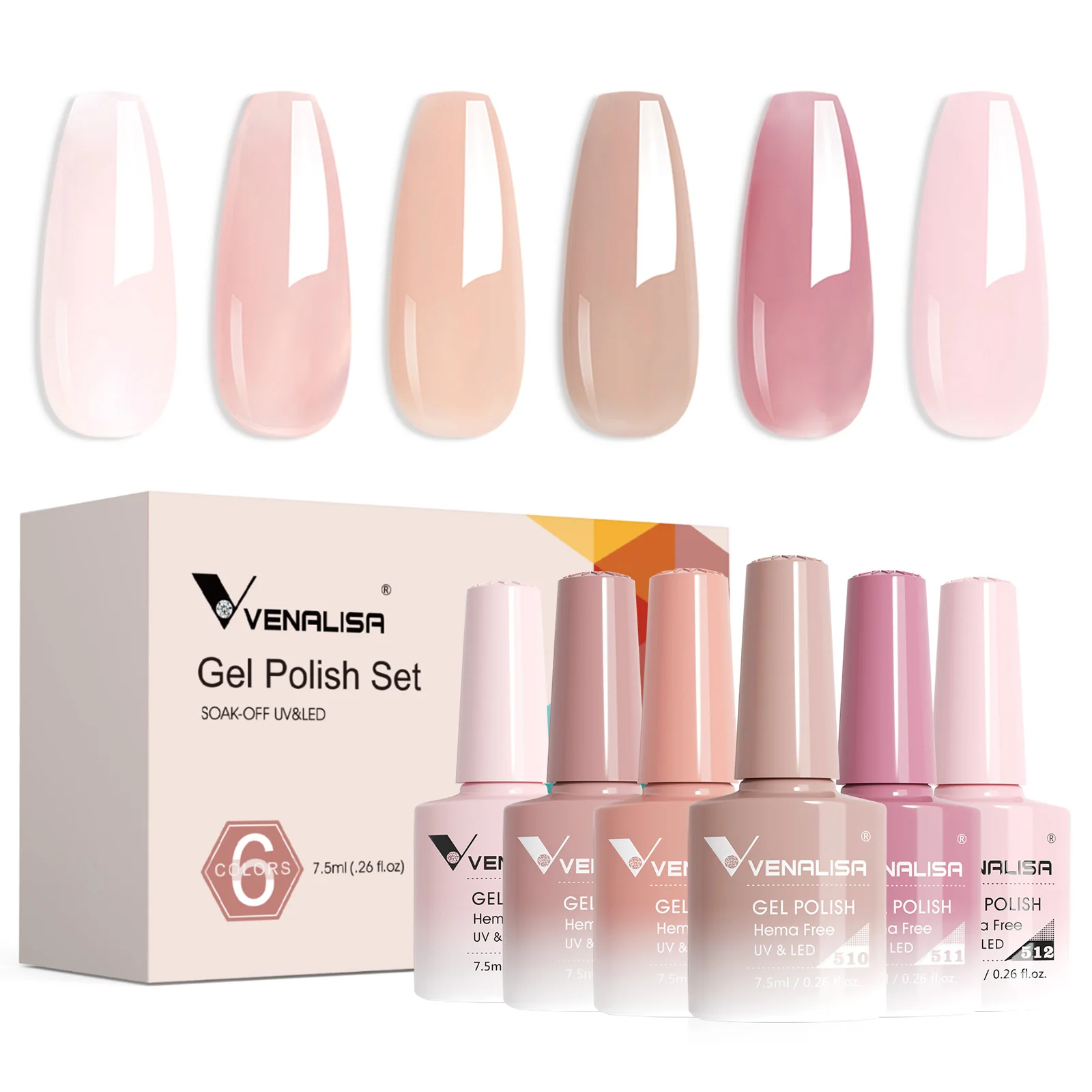 kf-Se5f2abdd4dfc4de4871ee568a3566aabJ Rose Rubber Base Venalisa Nail Gel Polish 6pcs/Kit HEMA FREE Jelly Pink Color Self Leveling Gel Long Wear Nail Manicure Set - Image 1