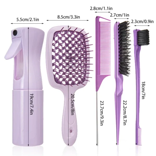 5/6 Pcs Comb Set Detangling Hair Brush Curly Hair Curved Rat Tail Comb Set Edge Hair Brush Curly Hair Brush Hair Salon Tools - Image 6