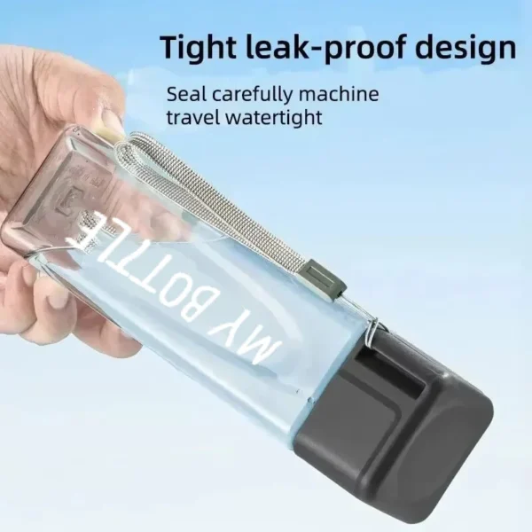 1 Pcs Clear Square Drinking Glass in Mate Plastic Portable Water Bottle with Milk Cable for Outdoor Sports - Image 5