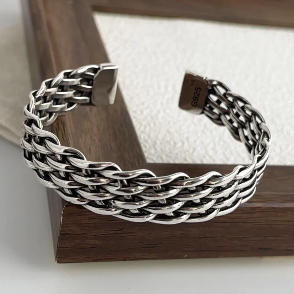 100% Solid 925 Sterling Silver Retro Bracelet for Women Men Vintage Handmade Chain Patern Bracelet Birthday Gift - Image 7