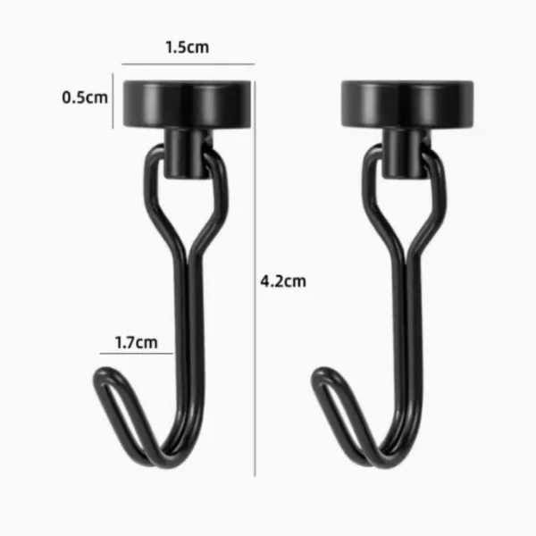 Neodymium Magnetic Hooks 5KG - 360° Rotating No Drill Hangers for Fridge/Doors, 4PCs Heavy Duty Kitchen Organizer (Black/White) - Image 5