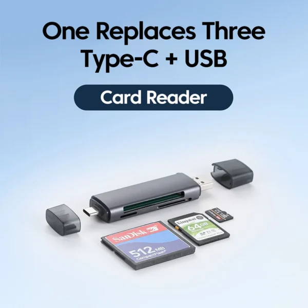 5-in-1 Multifunction USB TYPE-C Card Reader External Storage Black Stretch for Memory Stick USB 2.0 Mini SD TF CF Card Reader - Image 2