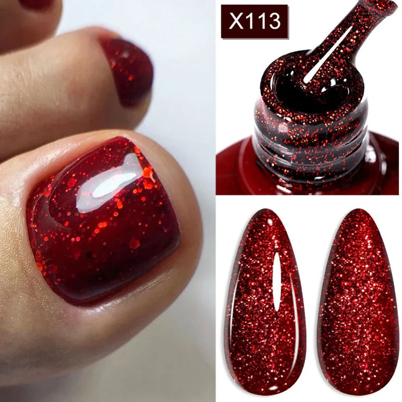 kf-Se835c4483d7347ccb3f4a40515a48efdu LILYCUTE 7ml Red Sparkling Glitter Gel Nail Polish Semi Permanent UV Gel Nail Supplies For Manicure Nail Art Base Top Coat Gel - Image 1