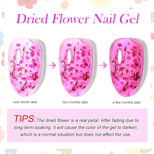 LILYCUTE 8ml Pink Dried Flower Gel Nail Polish Natural Flower Fairy Nail Art Gel Soak Off UV LED Painting Varnish For Nails DIY - Image 2