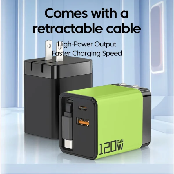 120W Super Fast Charge Type C USB Phone Charger With Telescopic Retractable USB C Cable For Iphone 16 15 Samsung Laptop - Image 2