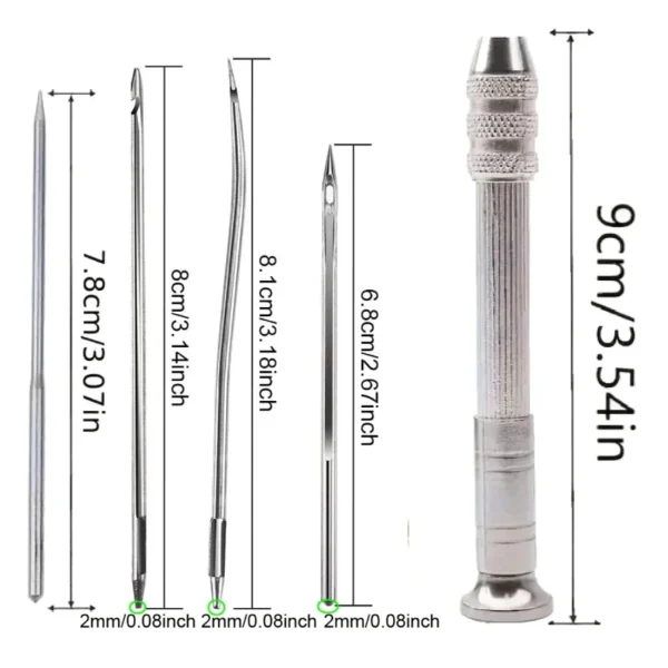 Leather Sewing Needles Kit, Set Contains Silver Leather Sewing Awl, 4 Piece Needle Suitable for Leather Canvas Tent - Image 2