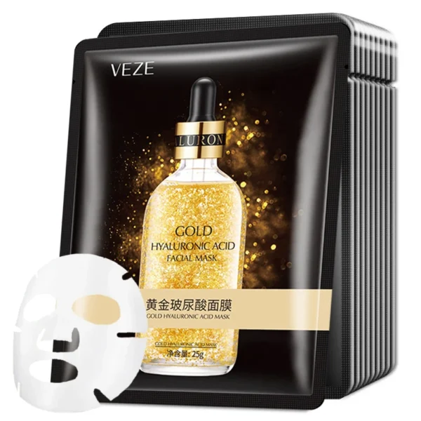 10pcs 24K Gold Hyaluronic Acid Face Mask Firming Moisturizing Hydrating Beauty skincare Sheet Masks Facial Mask Face Care - Image 5