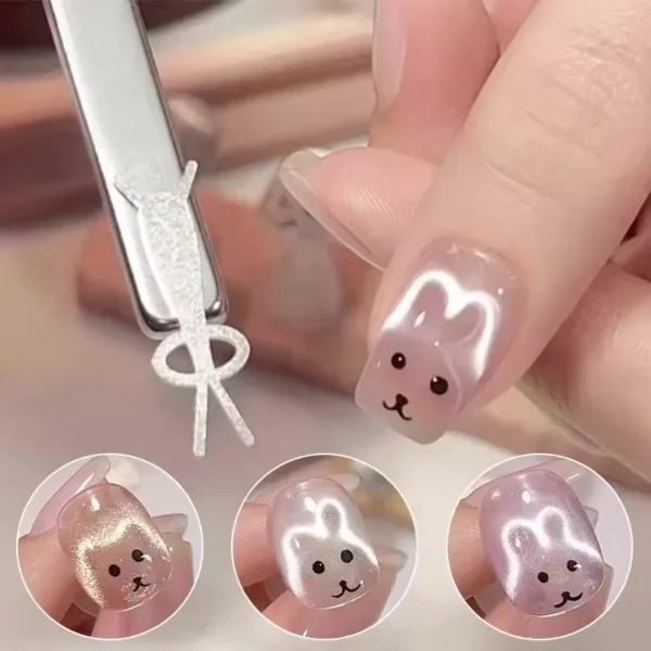 Cute Multi-function Rabbit Shape Cat Eye Magnet Fold Ear Rabbit Panda Pattern Y Shape Suitable for DIY Gel Polish Magnetic Tools - Image 2