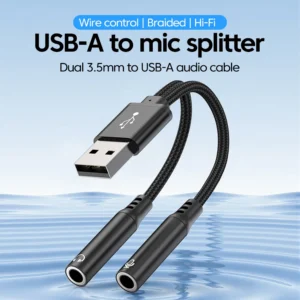 USB A to Dual 3.5mm Jack Audio Cable DCA Chip Listen Music/Voice Heaphone Adapter USB to 3.5mm Jack Audio Adapter For Lapto