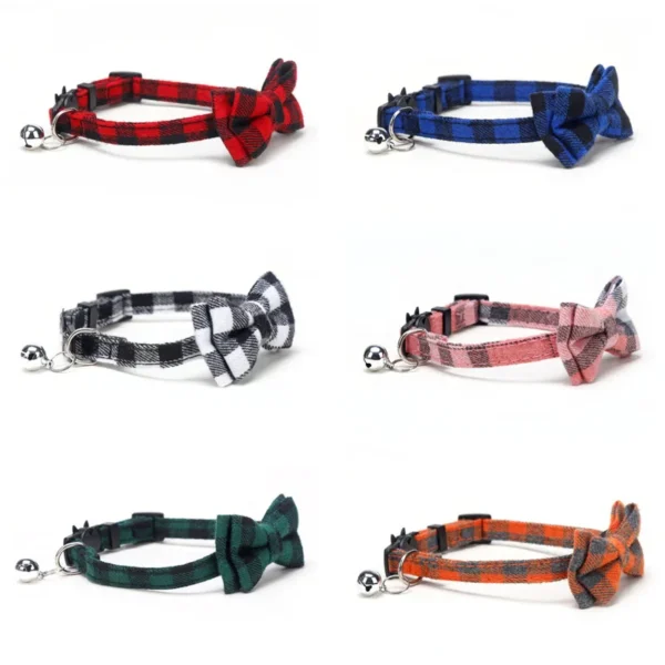 Pet Breakaway Cat Collar Bow Tie and Bell Cute Plaid Christmas Red Elastic Adjustable Dog Collar With Sash Small Bell For Cats - Image 2
