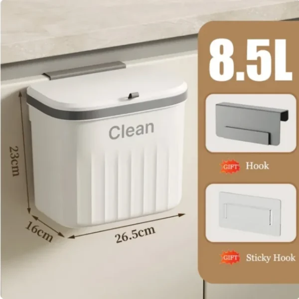 Kitchen Trash Can Wall Mounted Hanging Trash Bin With Lid Garbage Can for Cabinet Under Sink Waste Garbage Compost Bin 8.5/12L - Image 3