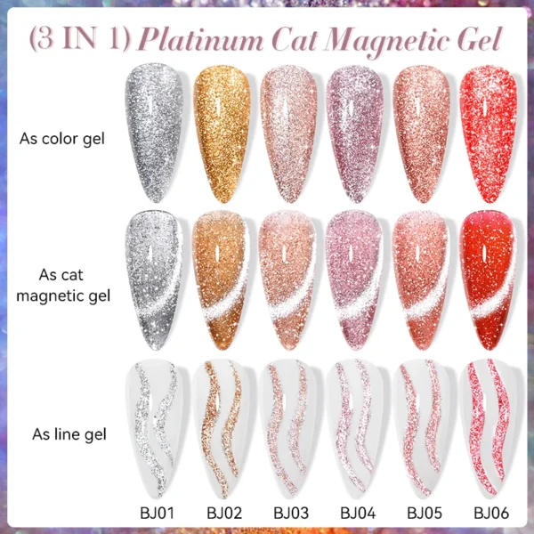 LILYCUTE 7ML 3 IN 1 Platinum Rose Gold Cat Magnetic Gel Nail Polish Moonlight Magnetic Gel Varnish Glitter Semi Permanent UV Gel - Image 2