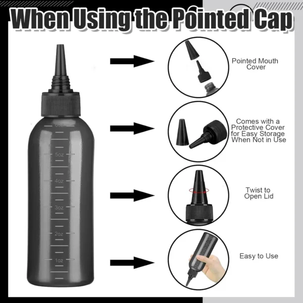 Hair Oil Application Bottle, with 3 Pointed Mouth Caps and 6 Ounces Hair Dye Bottle Root Comb, Suitable for Scalp (black&white) - Image 2