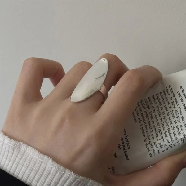 BF CLUB 925 Sterling Silver Rings For Women Girl Female Open Minimalist Retro Oval Ring Creative Anillos Bague Fine Jewelry - Image 2