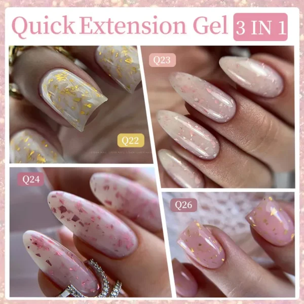 LILYCUTE 7ML Pink Glitter Quick Extension Gel Nail Polish Pink Gold Foils Effect Vernis Semi Permanent UV Gel Nail Art Hard Gel - Image 3
