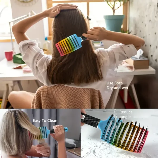 1pc Detangling Brush Bristle & Nylon Detangling Brush with Scalp Massage Comb - Ideal for All Hair Types Includes Cleaning Brush - Image 2