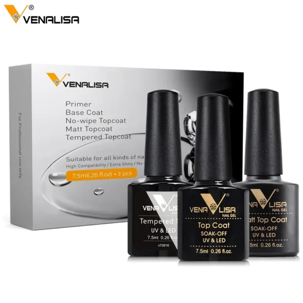Venalisa Acid Free Primer Nail Prep Dehydrator Set Gel Nail Polish Nowipe Top Coat Base Coat VIP Color Kit Luxury Branded Box - Image 3