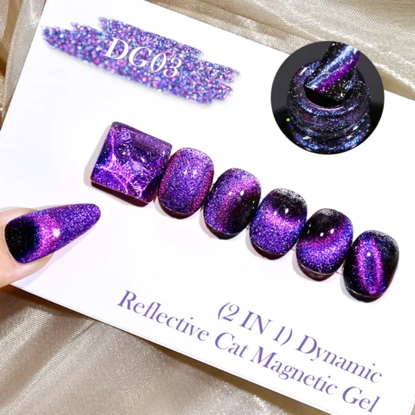 LILYCUTE 7ml Dynamic Reflective Cat Magnetic Gel Sparkling Effect Double Light Magnet Gel Polish Semi Permanent UV Gel Nail Art - Image 6