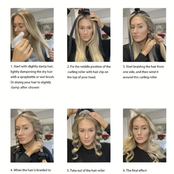 5pcs Styling Set 4-in-1 Heatless Curling Set Hair Stick Headbands Clips Wide Toothed Hair Comb for DIY Styling - Image 4