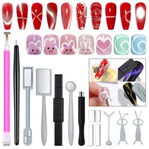 14pcs Cat Eye Nail Magnet Set Magnetic Stick Tools for Nail Art Magnetic Blocks for Gel Polish Effect Nail Art Accessories Kit