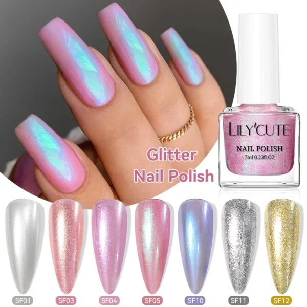 LILYCUTE 7ml Auroras Glitter Nail Polish No Need of UV/LED Lamp Nail Supplies Vernis White Pink Silver Pearl Effect for Nails - Image 2