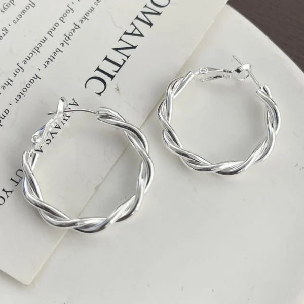 925 Sterling Silver Vintage Earrings For Women Simple Round Interware Earring Jewelry Prevent Allergy Party Accessories Gift - Image 4