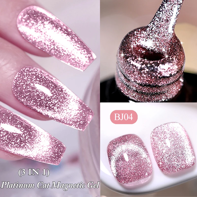 kf-Sf69e9bf60b7a48ac8a4a9a59f441de53f LILYCUTE 7ML 3 IN 1 Platinum Rose Gold Cat Magnetic Gel Nail Polish Moonlight Magnetic Gel Varnish Glitter Semi Permanent UV Gel - Image 1