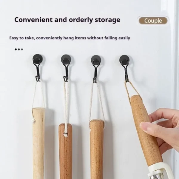 Neodymium Magnetic Hooks 5KG - 360° Rotating No Drill Hangers for Fridge/Doors, 4PCs Heavy Duty Kitchen Organizer (Black/White) - Image 3