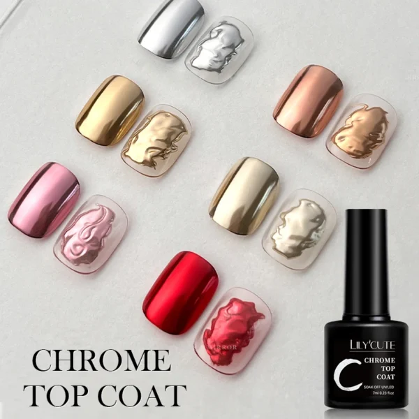 LILYCUTE 7ML Chrome Top Coat Soak Off UV Gel Semi-Permanent UV Gel Polish Mirror Metal Powder Functional Gel Nail Art Manicure - Image 4