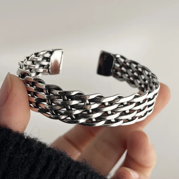 100% Solid 925 Sterling Silver Retro Bracelet for Women Men Vintage Handmade Chain Patern Bracelet Birthday Gift - Image 5