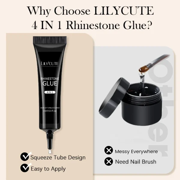 LILYUCUTE 4 IN 1 Nail Rhinestone Gel for DIY 3D Shaping Manicure Super Adhesive NO Wipe Nail Gel for Powder Solid Jewelry Gel - Image 6