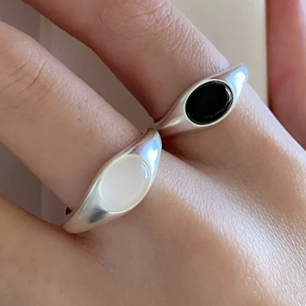 925 Sterling Silver Rings for Women Couple Minimalist Handmade Simple Black Stone Ring Fine Jewelry Gift Prevent Allergy - Image 3